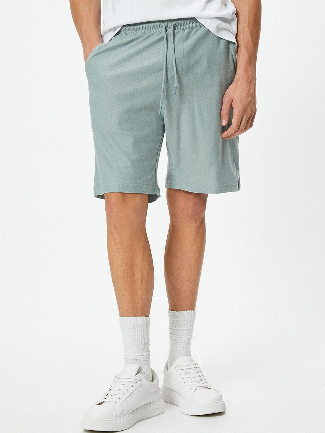 

Koton Men Self Design Mid-Rise Cotton Casual Shorts, Green