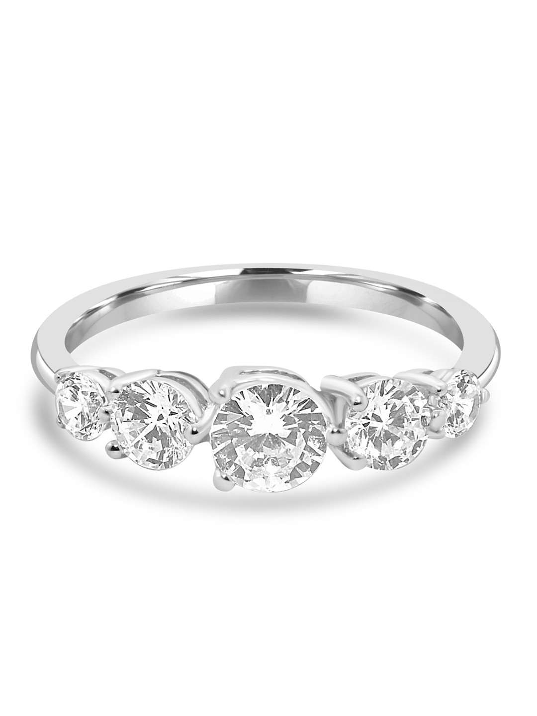 

925 SILLER Rhodium-Plated Pure Silver Cubic Zirconia Studded Finger Ring
