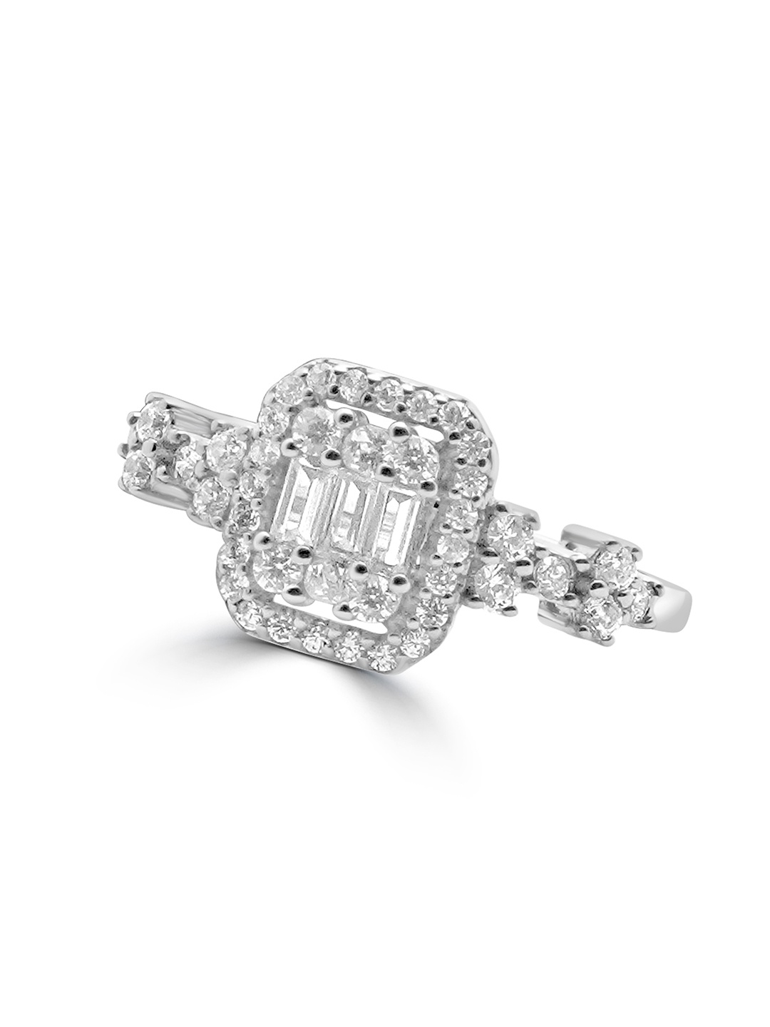 

925 SILLER Rhodium-Plated Pure Silver Cubic Zirconia Studded Finger Ring