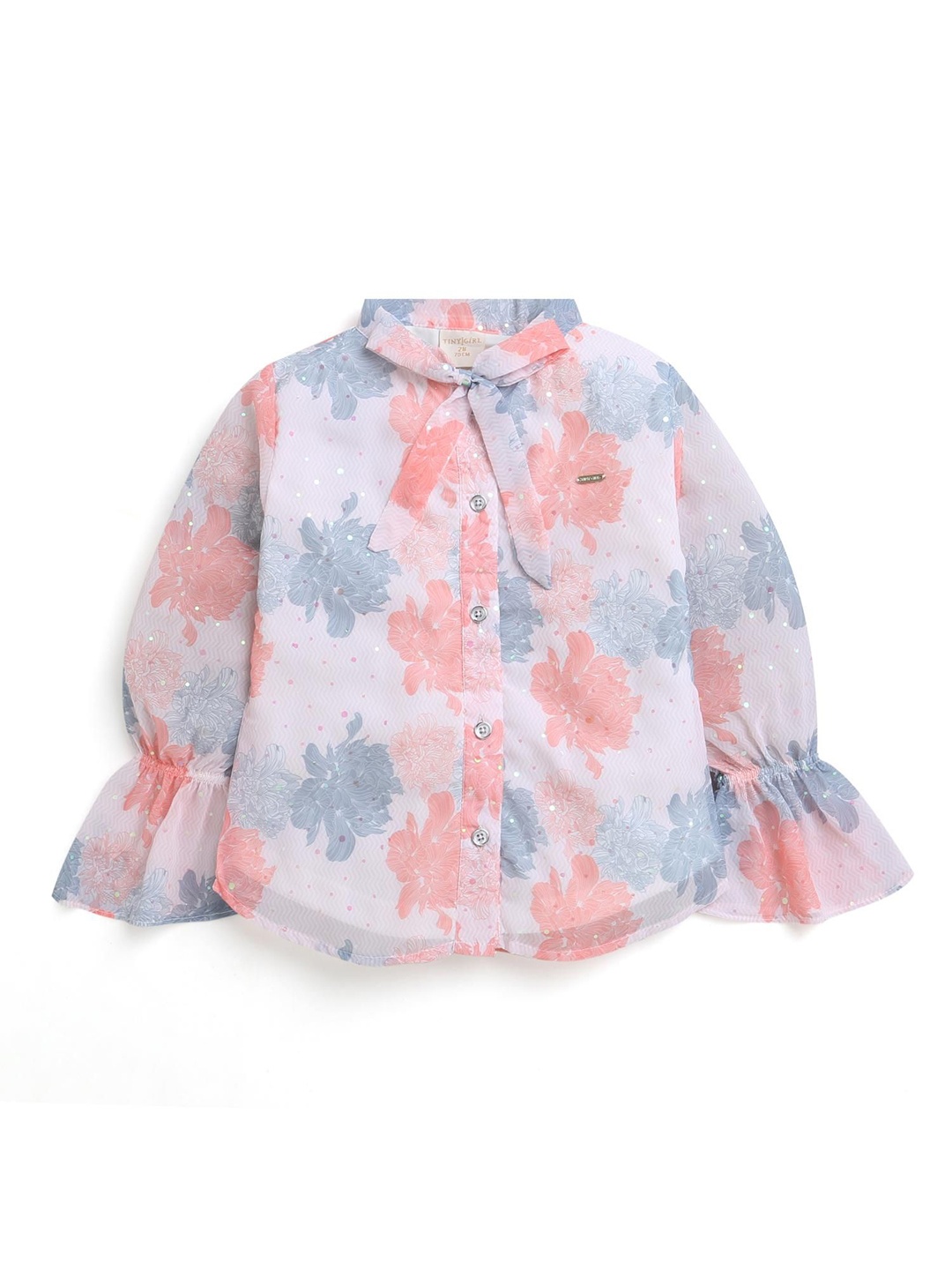 

Tiny Girl Floral Print Bell Sleeve Blouson Top, Peach
