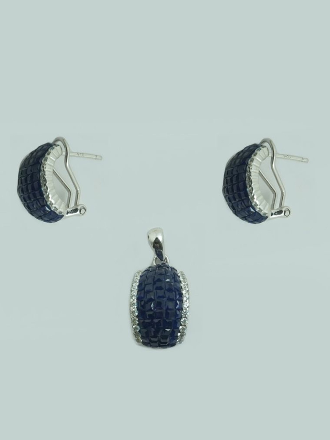 

925 SILLER 925 Sterling Silver Blue Pendant & Earrings Set