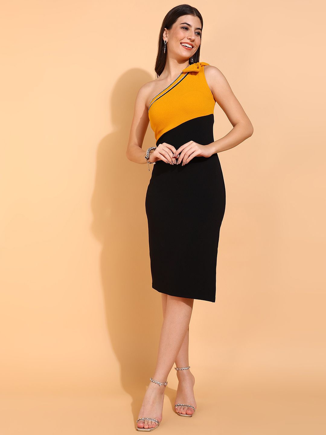 

DressBerry Colourblocked One Shoulder Sheath Dress, Black