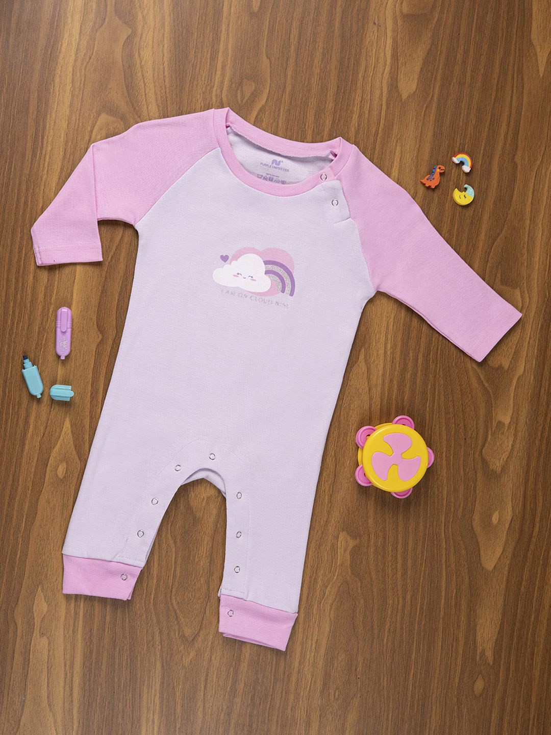 

Purple United Kids Printed Pure Cotton Rompers, Pink