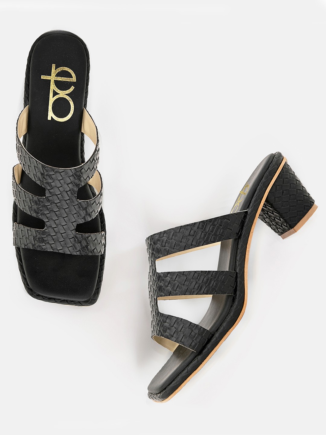 

Elevato Basics Textured Open Toe Block Heels, Black