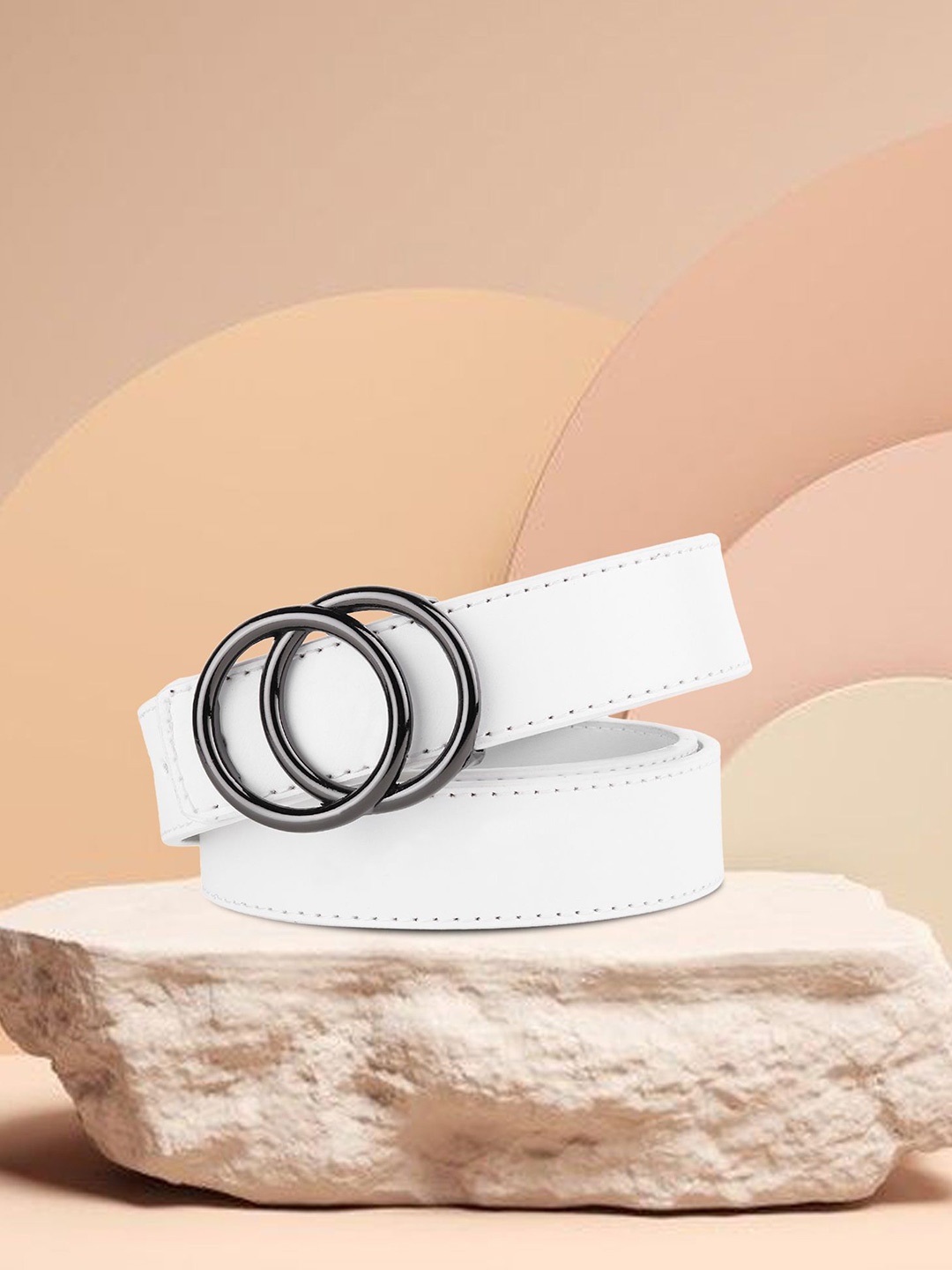 

DressBerry Women Solid Push Pin Closure Belt, White