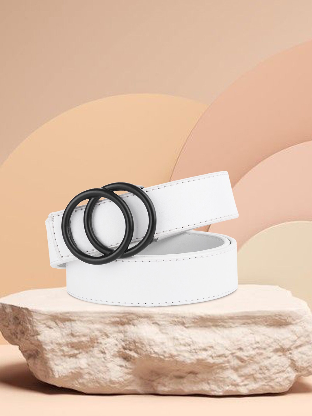 

DressBerry Women Solid Push Pin Closure Formal Belt, White