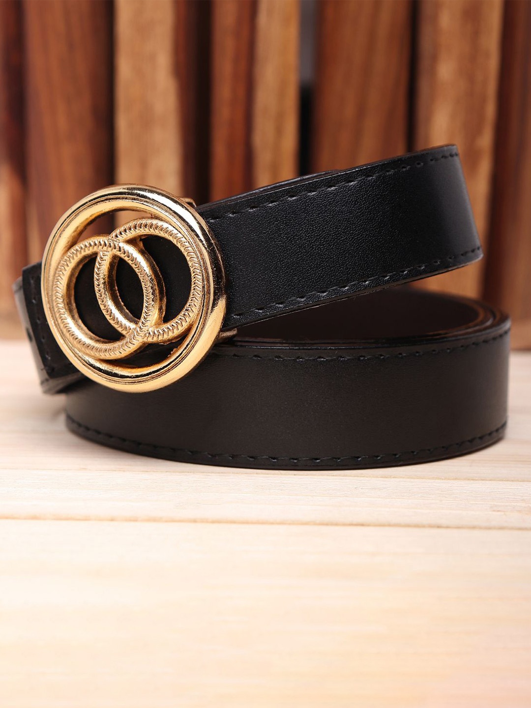 

DressBerry Women Solid Push Pin Closure Belt, Black