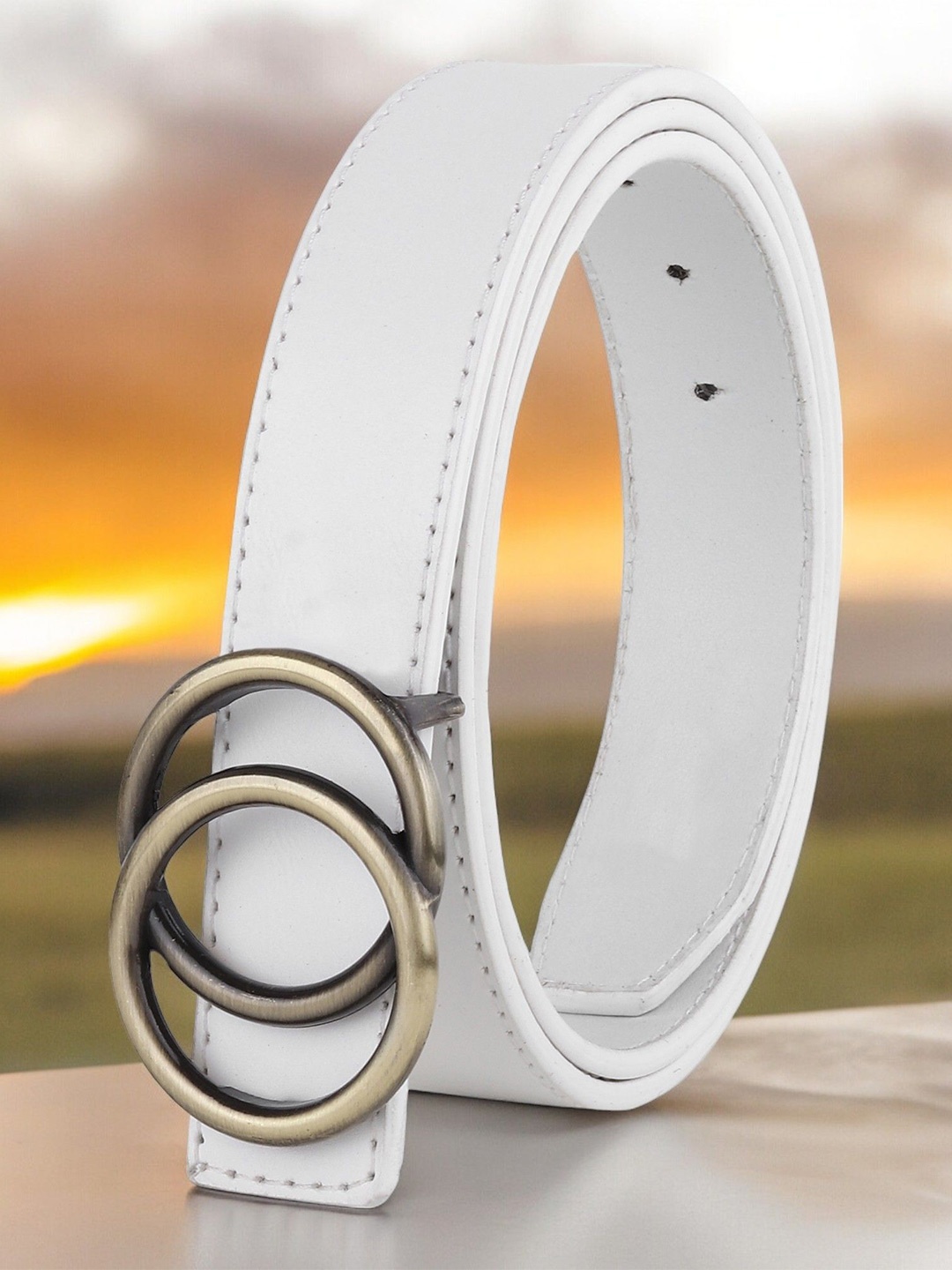 

DressBerry Women Solid Push Pin Closure Belt, White