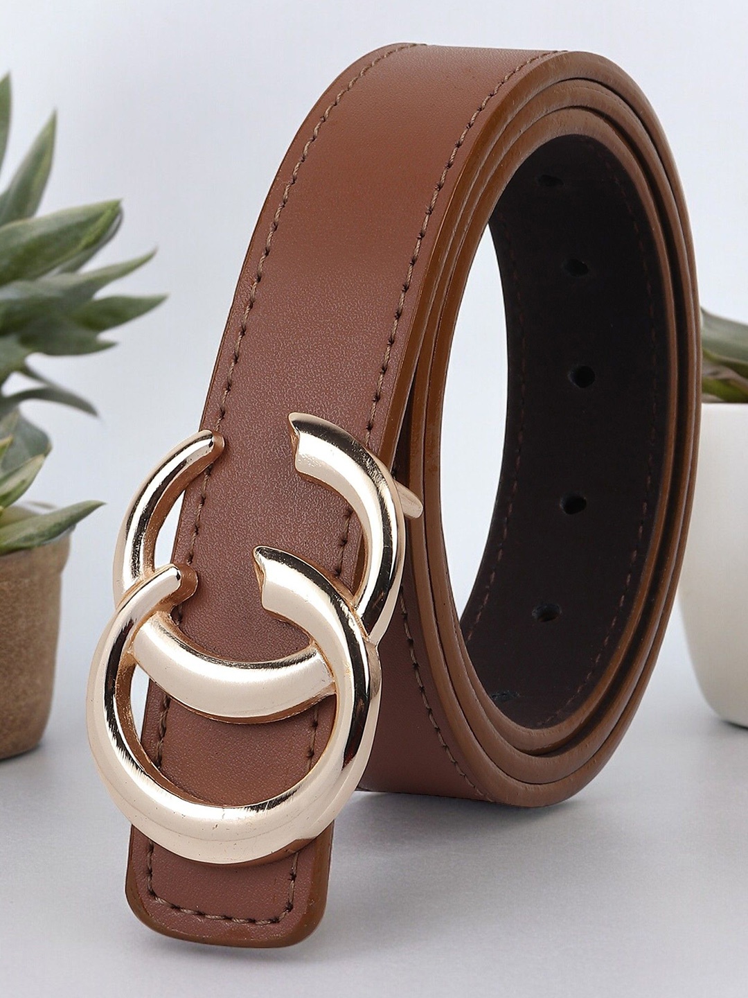 

DressBerry Women Solid Push Pin Casual Belt, Tan