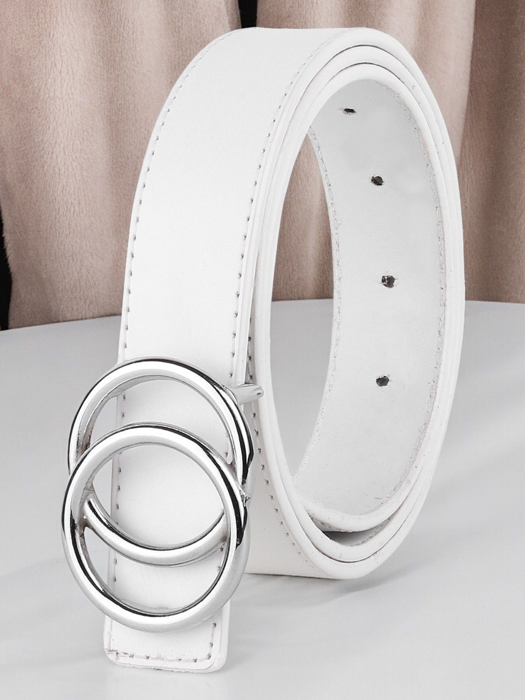 

DressBerry Women Solid Push Pin Closure Belt, White