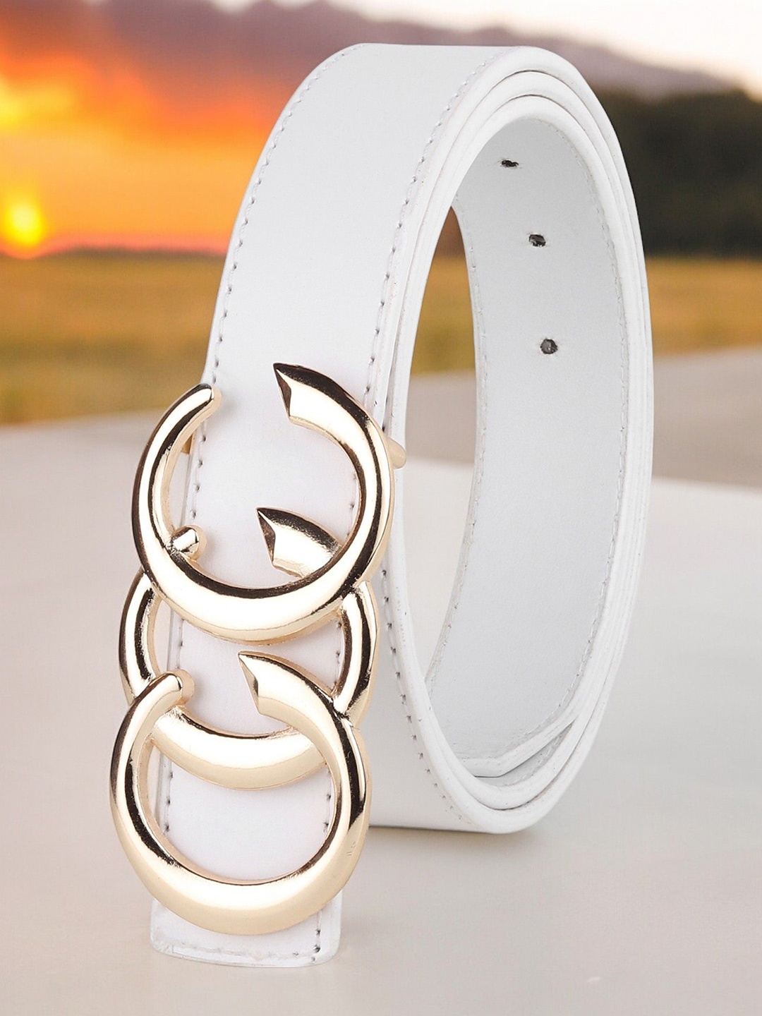 

DressBerry Women Solid Push Pin Closure Belt, White