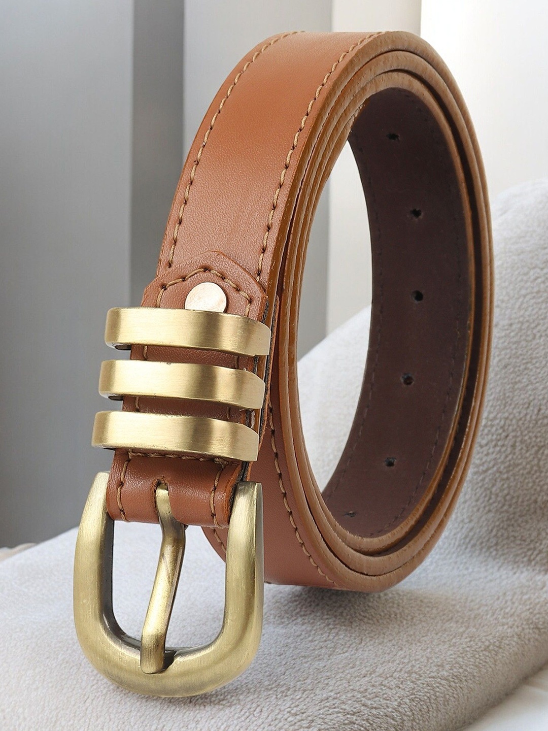 

DressBerry Women Solid Tang Closure Formal Belt, Tan