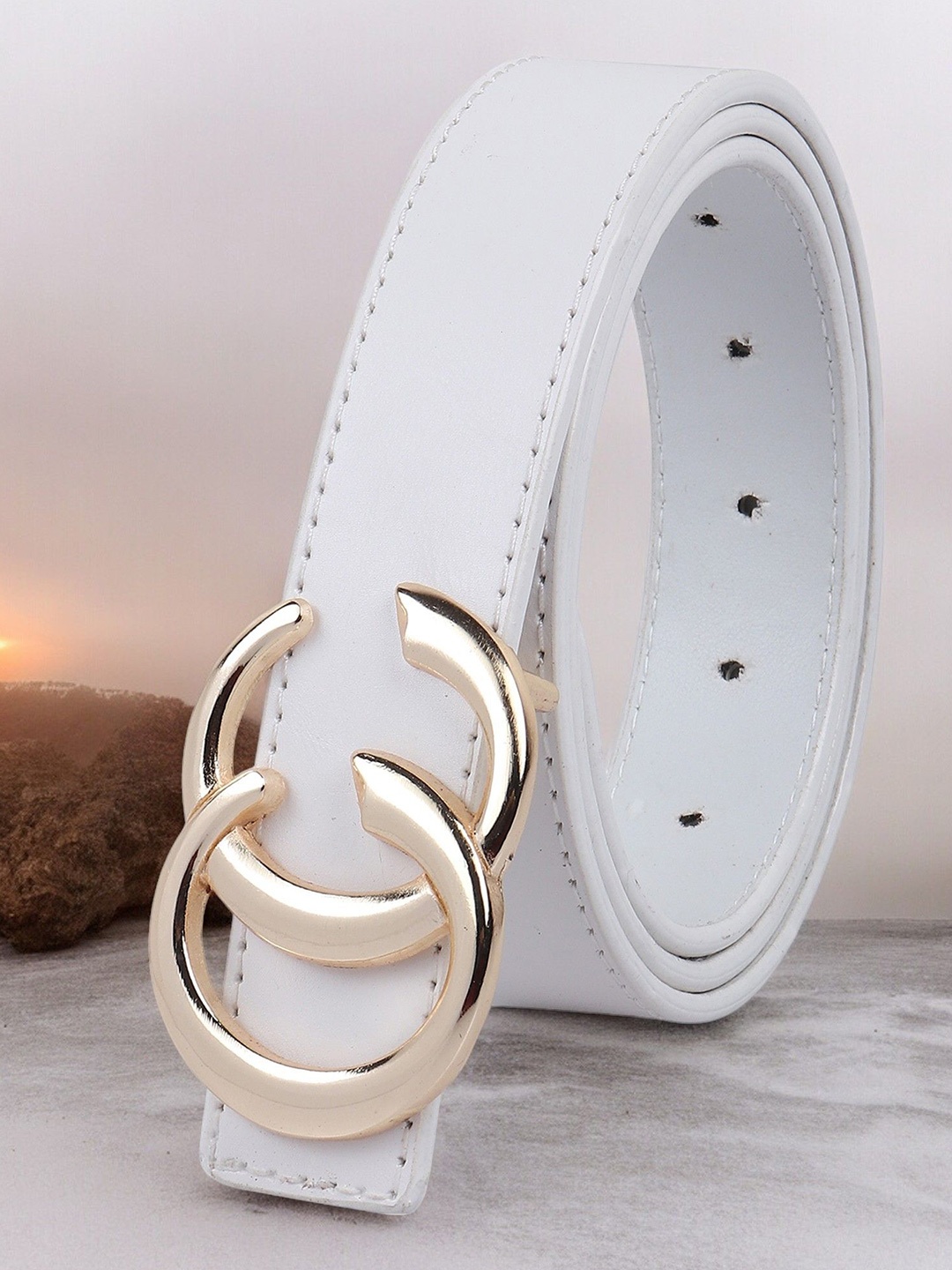 

DressBerry Women Solid Push Pin Closure Belt, White