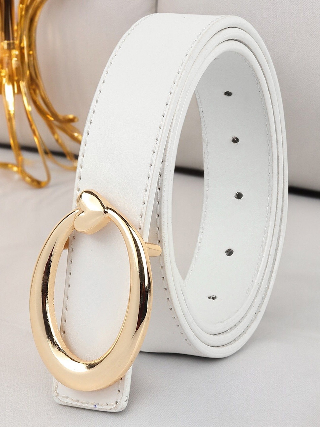 

DressBerry Women Solid Push Pin Closure Belt, White