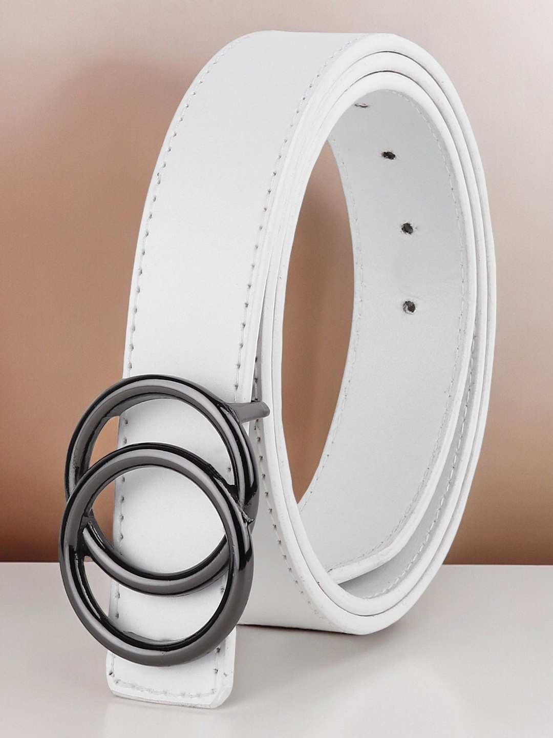 

DressBerry Women Solid Push Pin Closure Belt, White