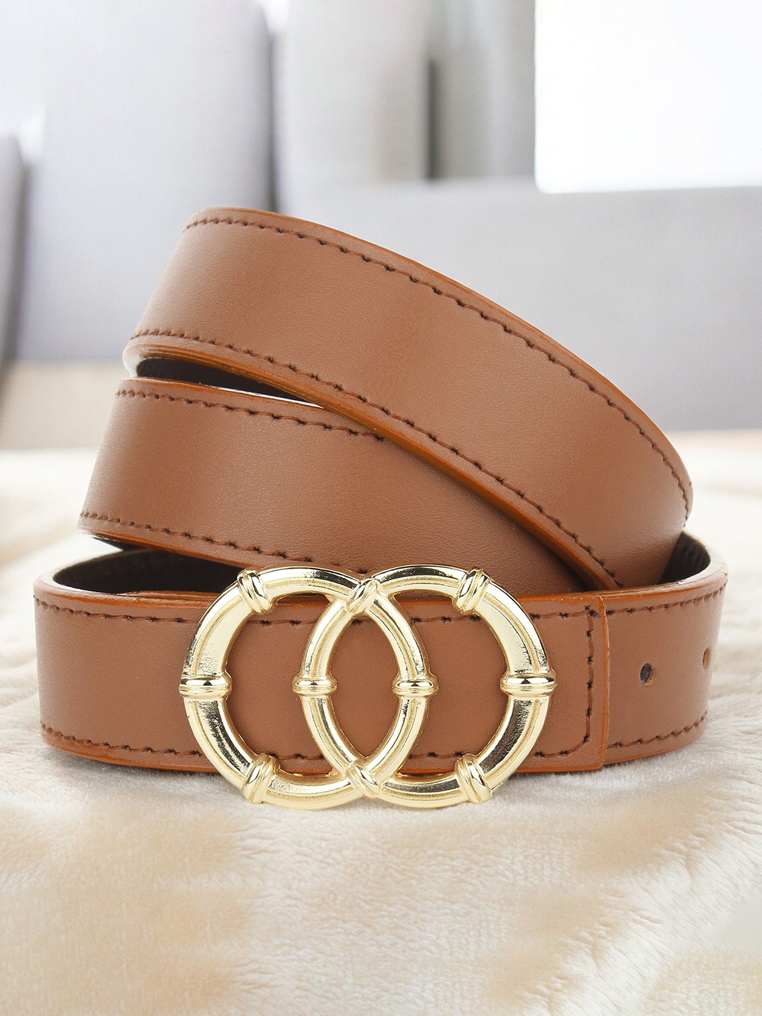 

DressBerry Women Solid Push Pin Closure Belt, Tan