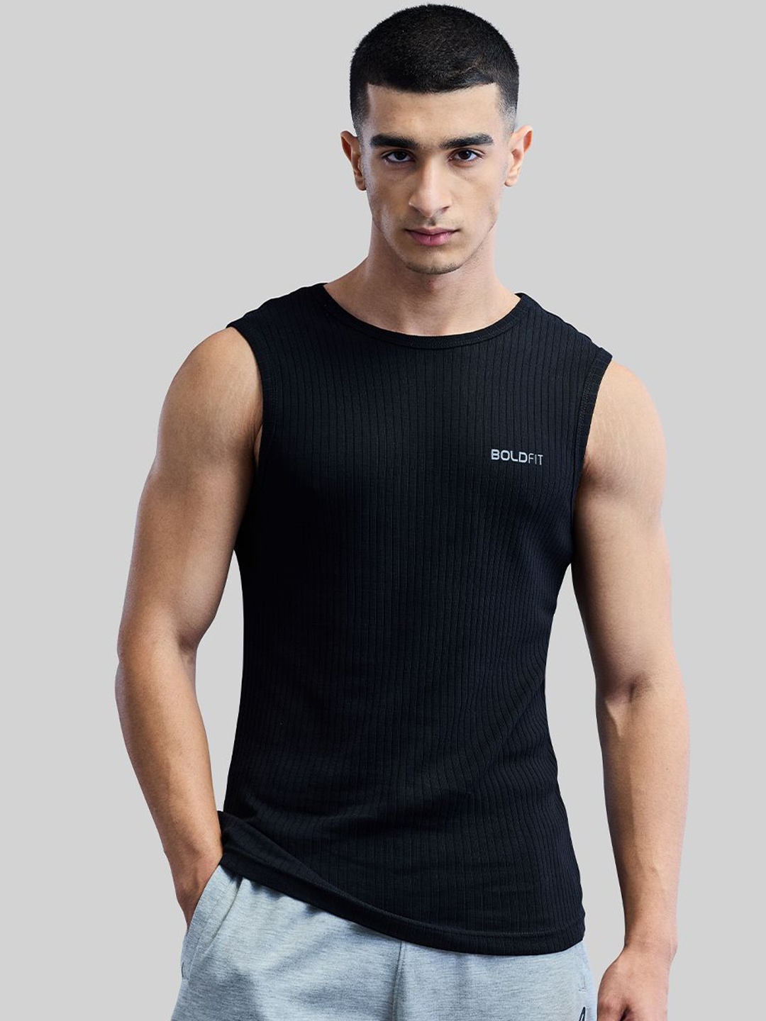 

BOLDFIT Men Round Neck Sleeveless Gym Innerwear Vest, Black