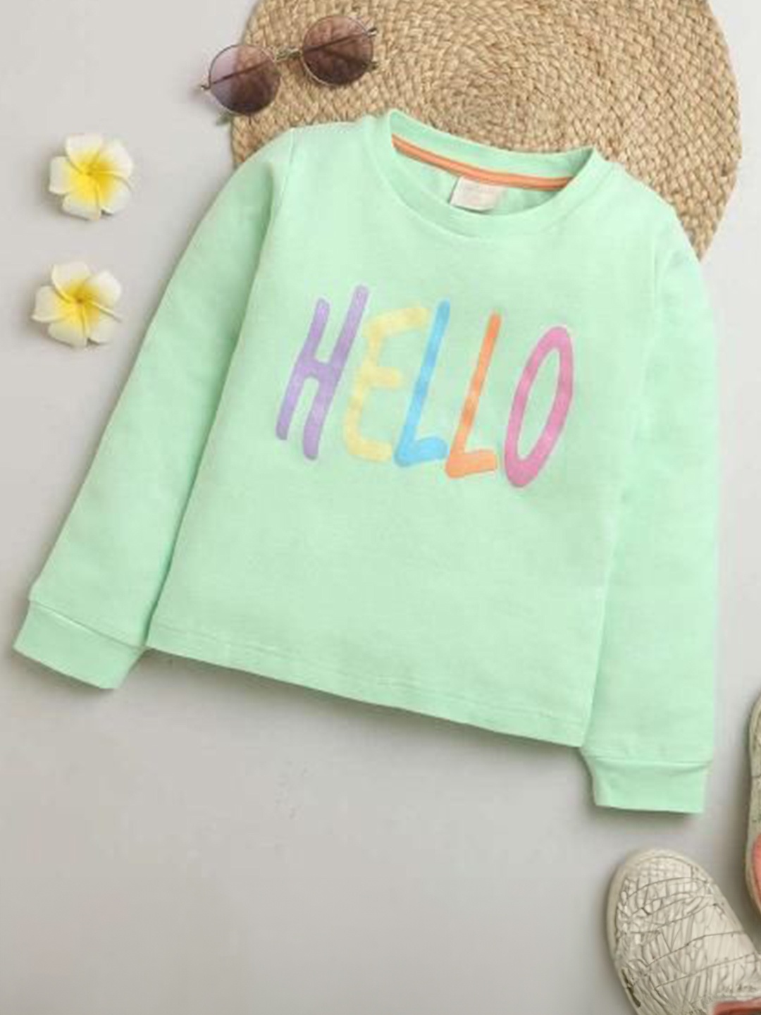 

Tiny Girl Typography Printed Cotton Top, Green