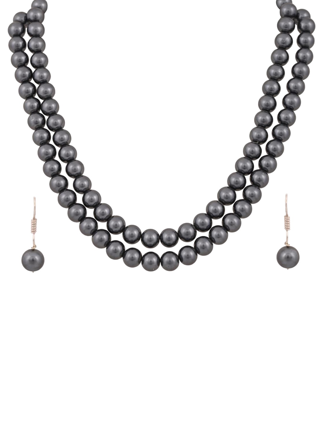 

RATNAVALI JEWELS Silver-Plated Beaded Layered Necklace Set, Grey