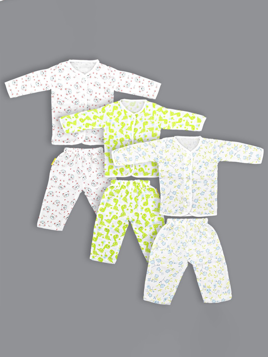 

Born Babies Kids Pack Of 3 Printed Organic Cotton Tops With Pyjamas, White