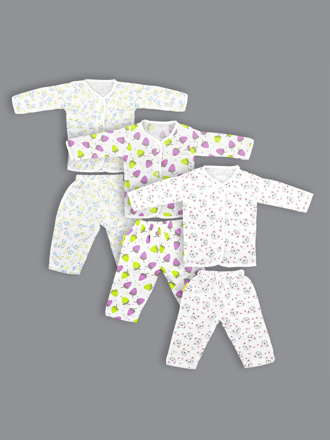 

Born Babies Kids Pack Of 3 Printed Organic Cotton Tops With Pyjamas, White