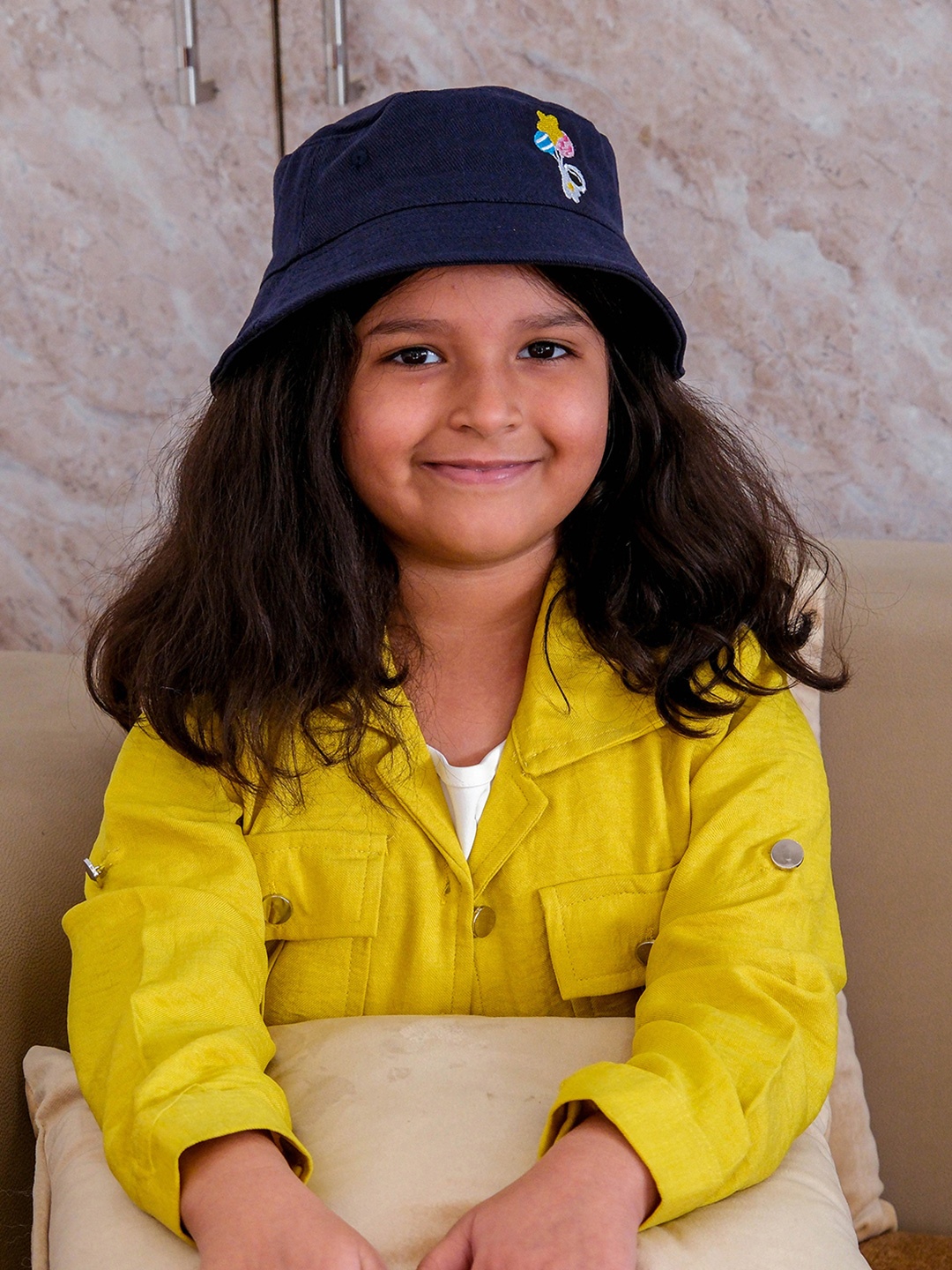 

DukieKooky Kids Embroidered Bucket Hat, Navy blue