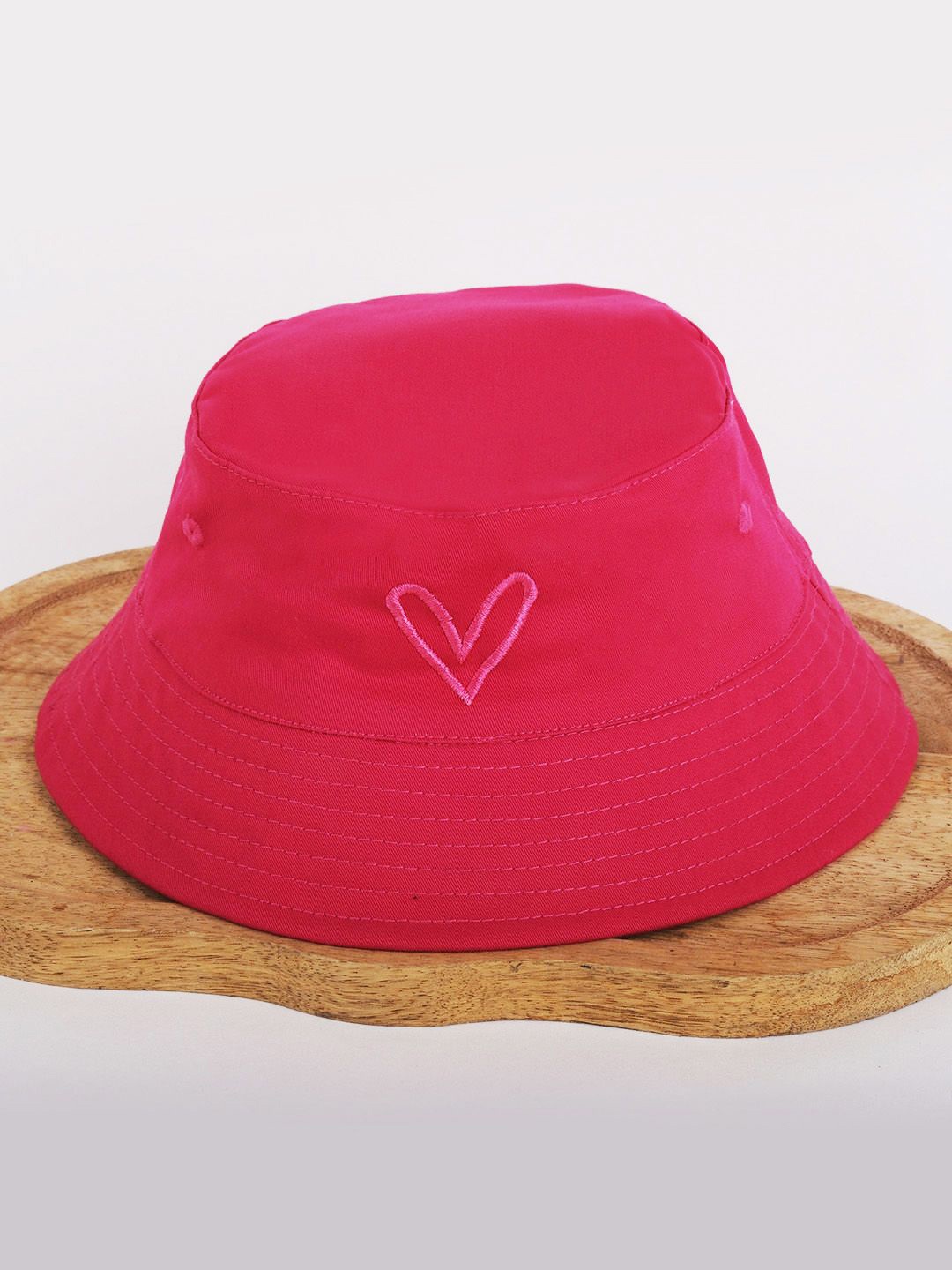 

DukieKooky Kids Heart Embroidered Bucket Hat, Pink