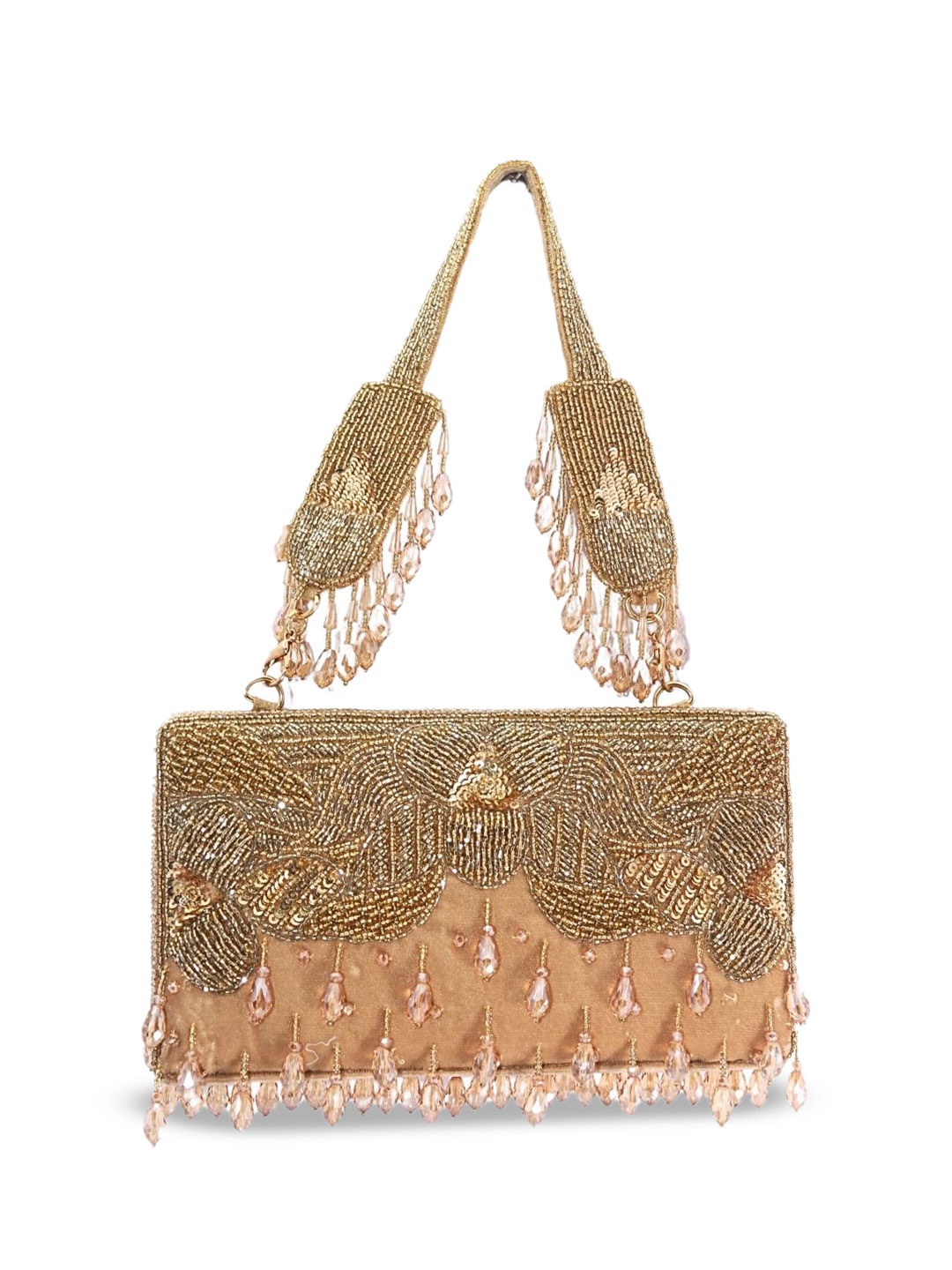 

Forever Noor Women Embellished Suede Oversized Structured Shoulder Bag, Gold