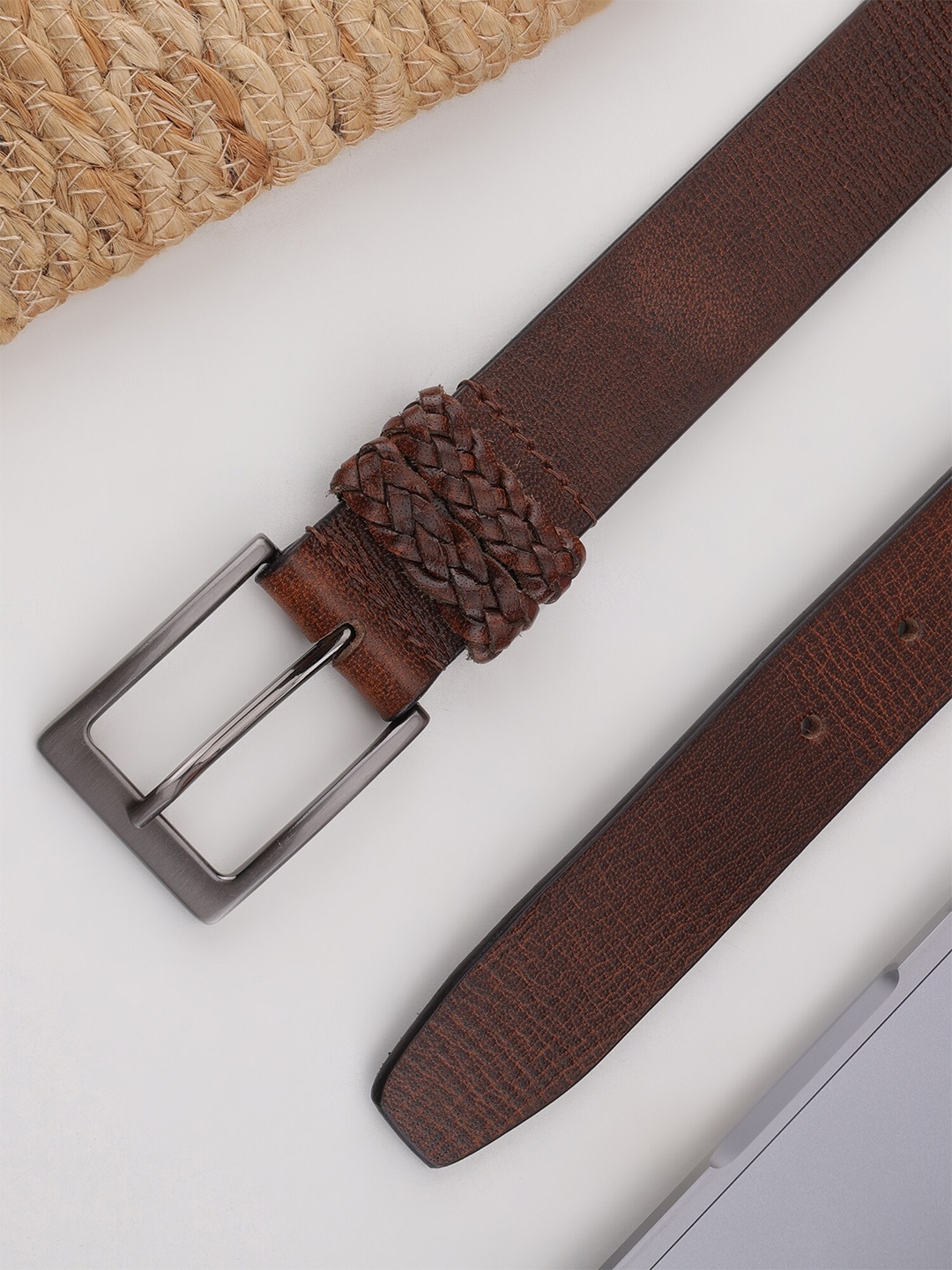 

Aditi Wasan Women Textured Tang Closure Belt, Brown