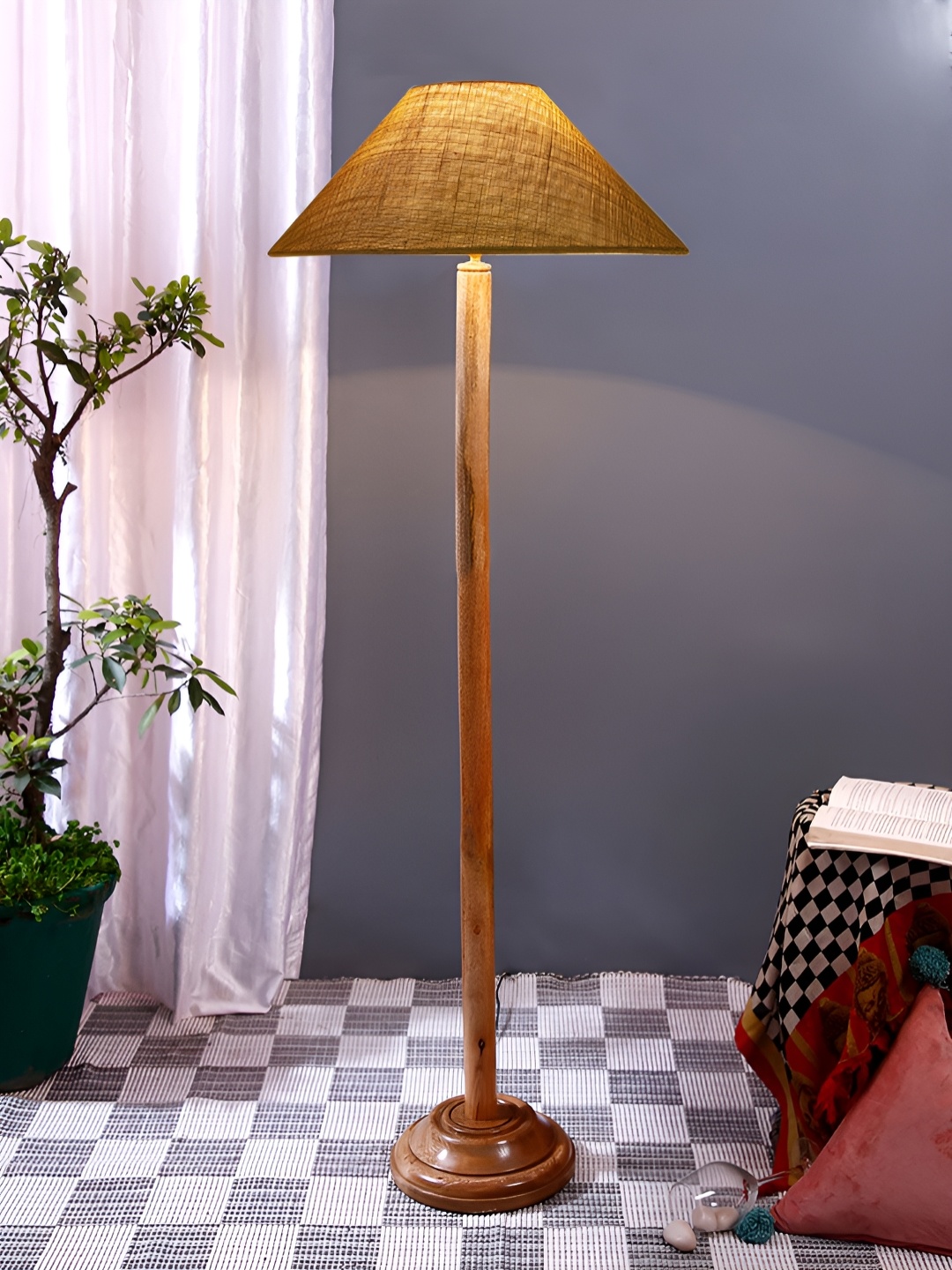 

Devansh Brown & Yellow Textured Frustum Shaped Floor Lamp With Shade