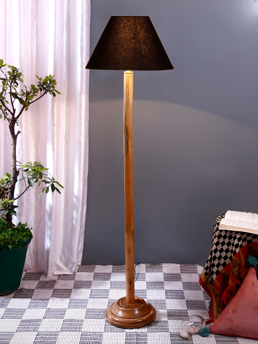

Devansh Brown & Black Textured Wooden Metal Floor Lamp