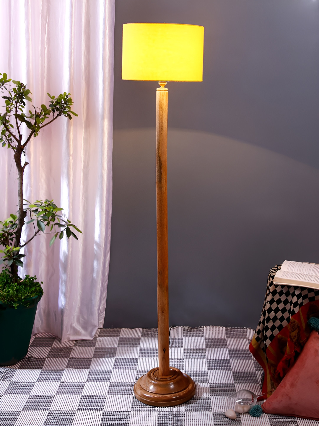 

Devansh Brown & Yellow Metal Floor Lamp With Shade