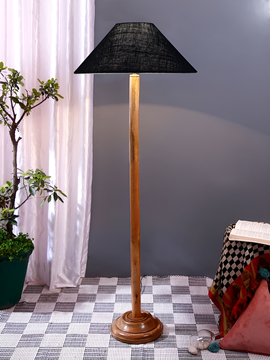 

Devansh Brown & Blue Textured Frustum Shaped Wooden Floor Lamp With Shade