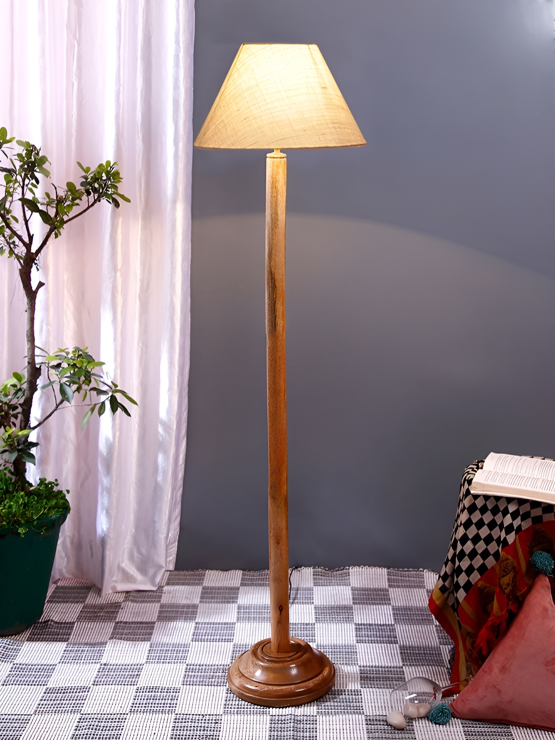 

Devansh Brown & White Textured Wooden Frustum Floor Lamp