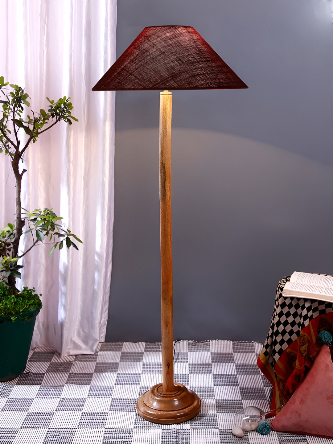 

Devansh Brown & Maroon Textured Frustum Shaped Wooden Contemporary Floor Lamp With Shade