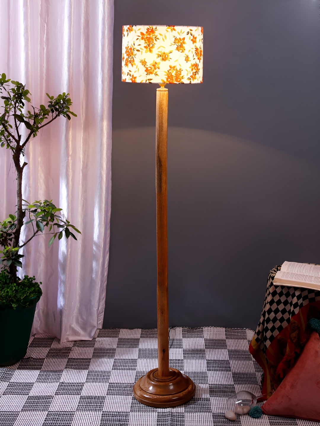 

Devansh Brown & White Wooden Floor Lamp With Shade