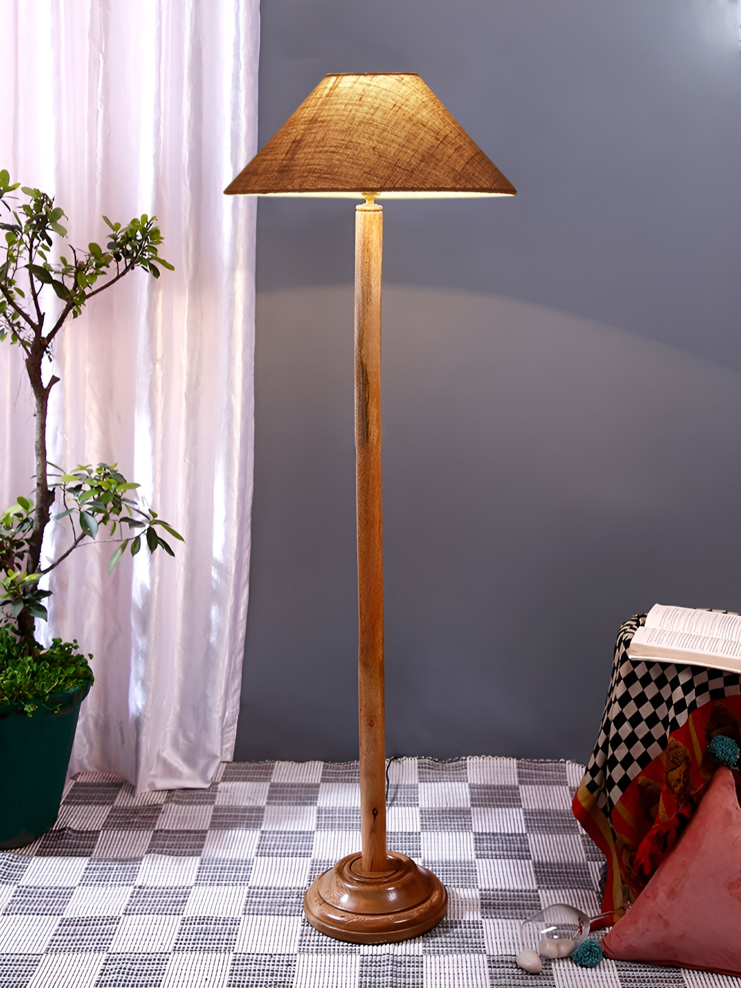 

Devansh Beige and Brown Frustrum Traditional Floor Lamp with Shade
