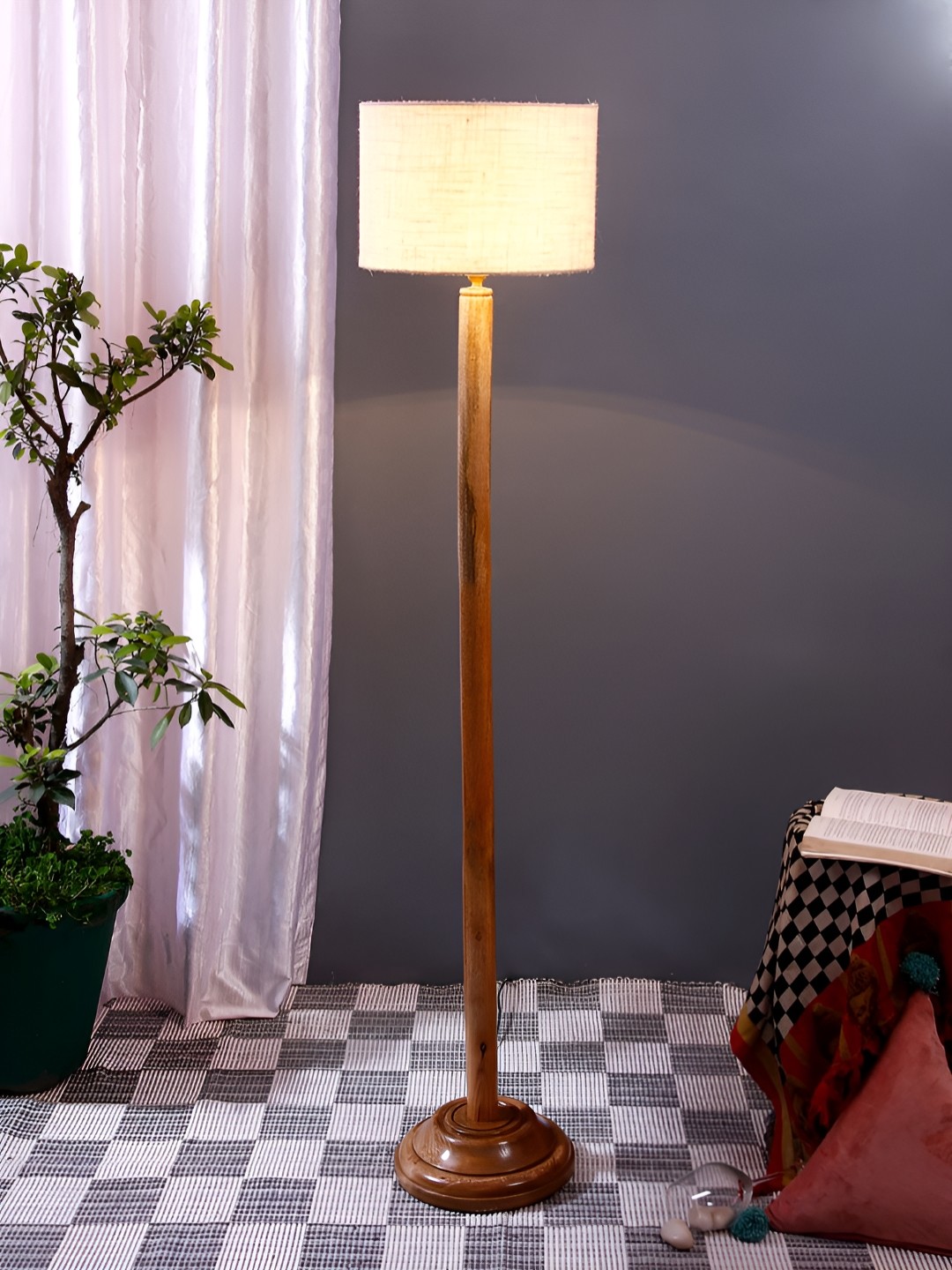 

Devansh White & Brown Square Shaped Wooden Floor Lamp With Shade