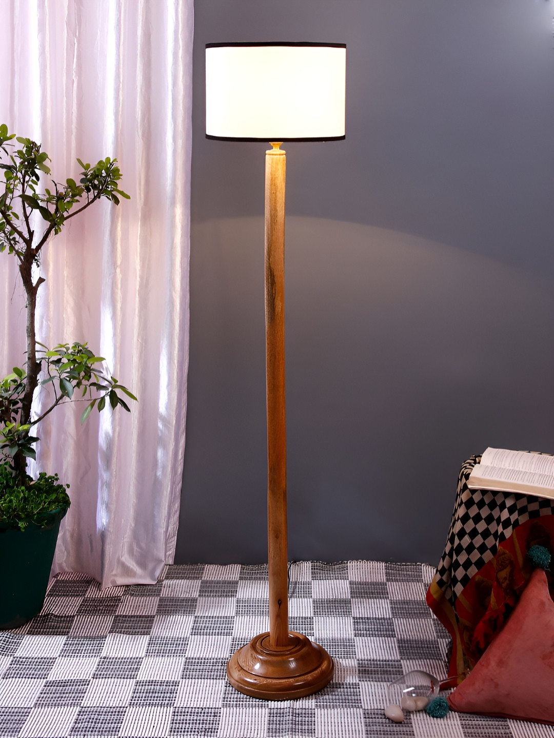

Devansh Beige & White Wooden Cylinder Shaped Floor Lamp With Shade
