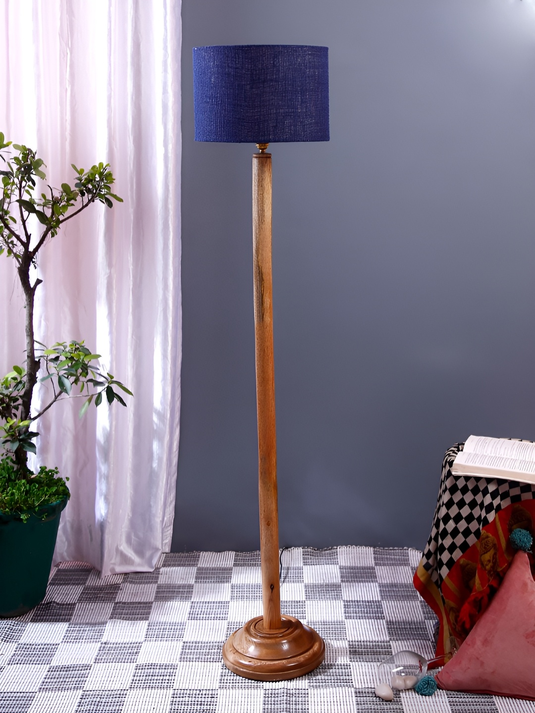 

Devansh Beige & Blue Textured Square Shaped Wooden Contemporary Floor Lamp With Shade