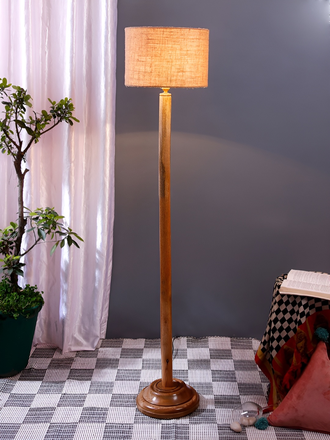 

Devansh Beige Textured Wooden Cylinder Floor Lamp