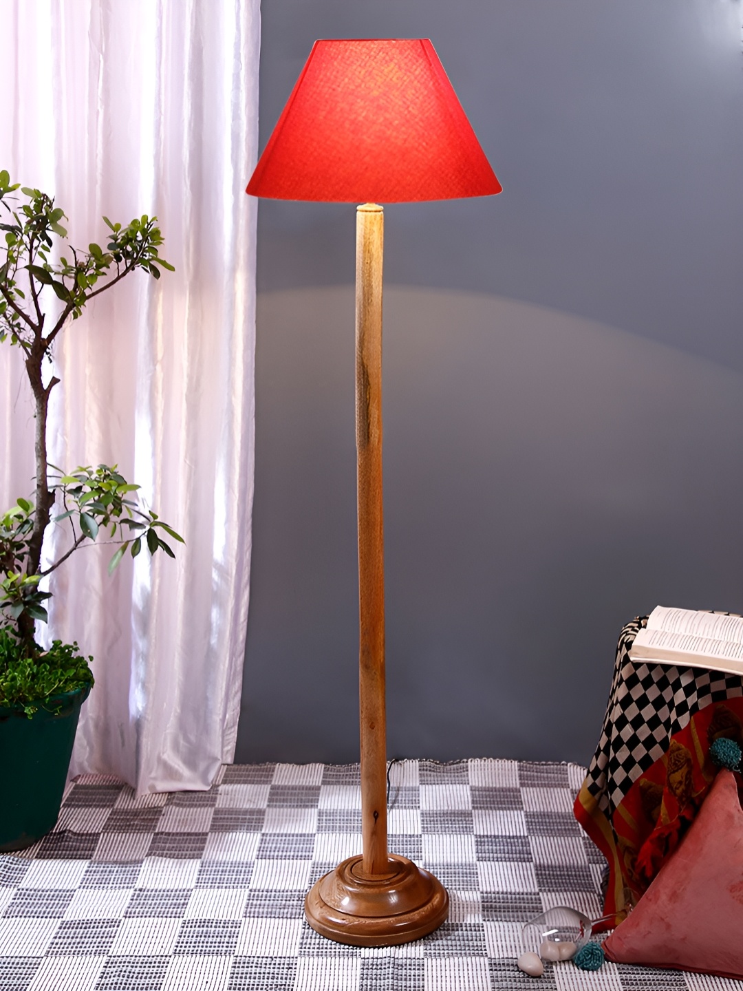 

Devansh Beige & Orange Wooden Frustrum Traditional Floor Lamp with Shade