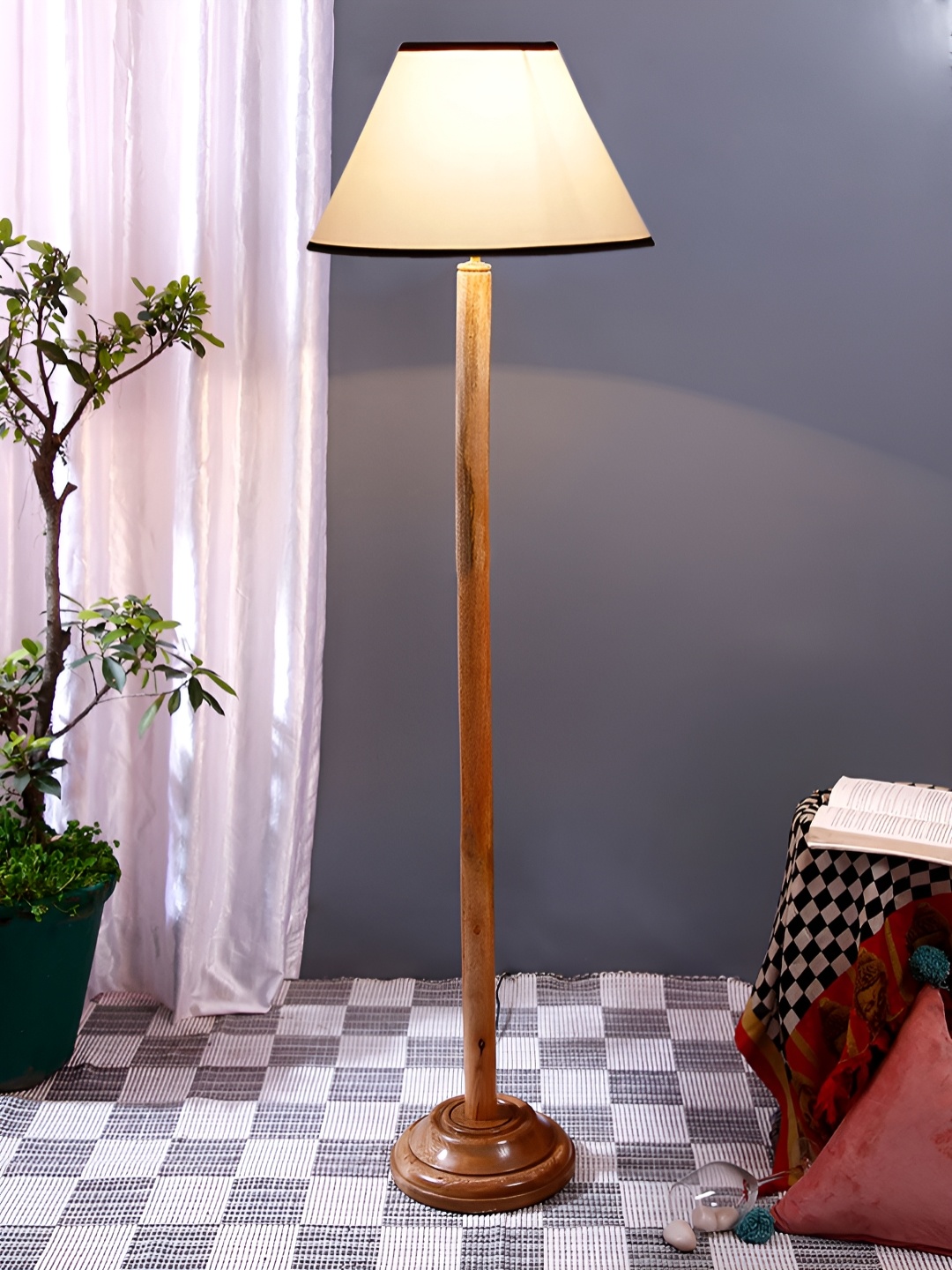 

Devansh White & Black Frustrum Shaped Wooden Contemporary Floor Lamp With Shade