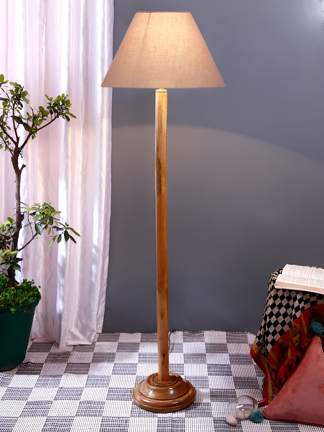 

Devansh Beige & White Wooden Frustum Floor Lamp