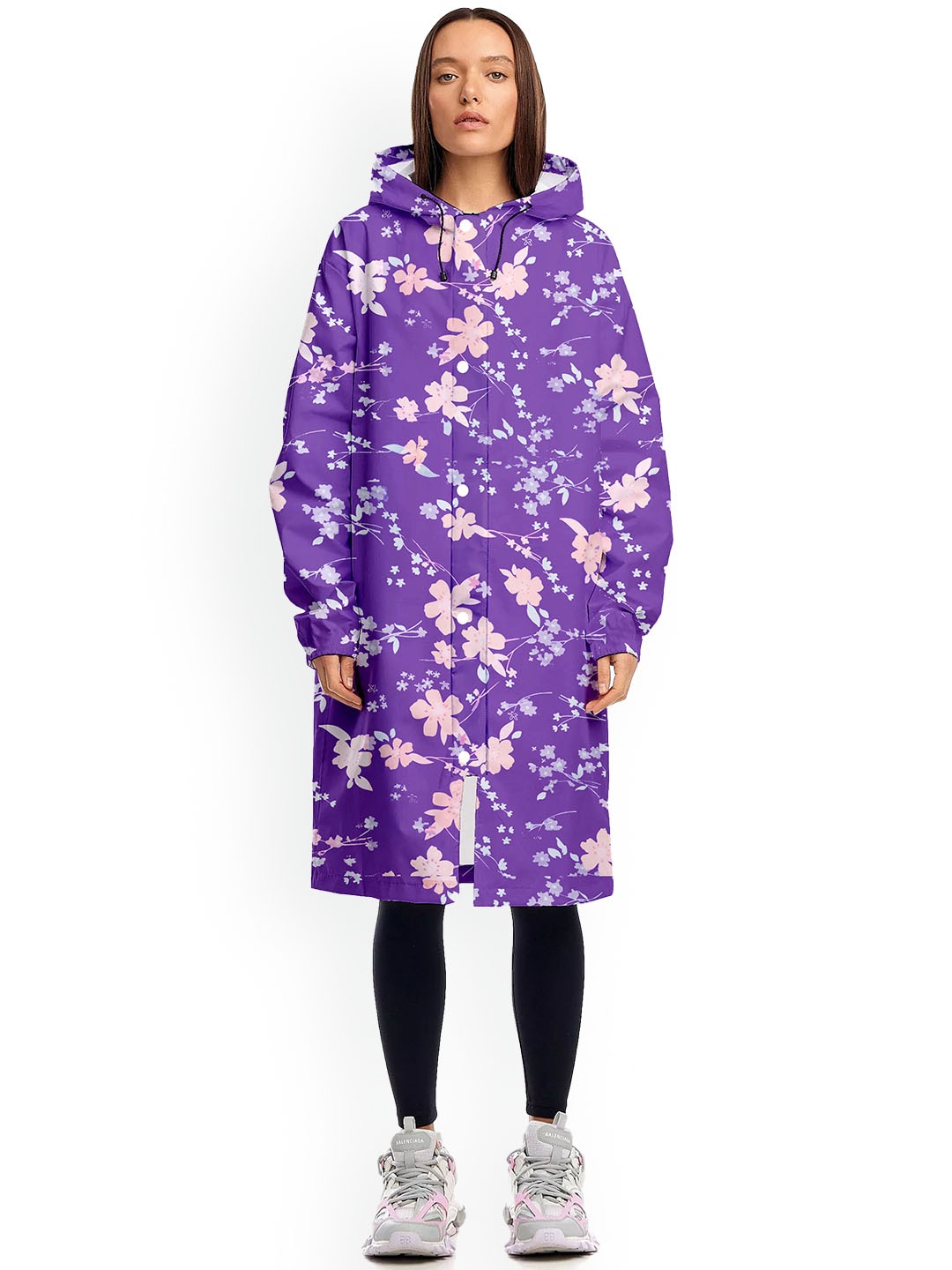 

CAMISON Floral Printed Hooded Rain Jacket, Lavender