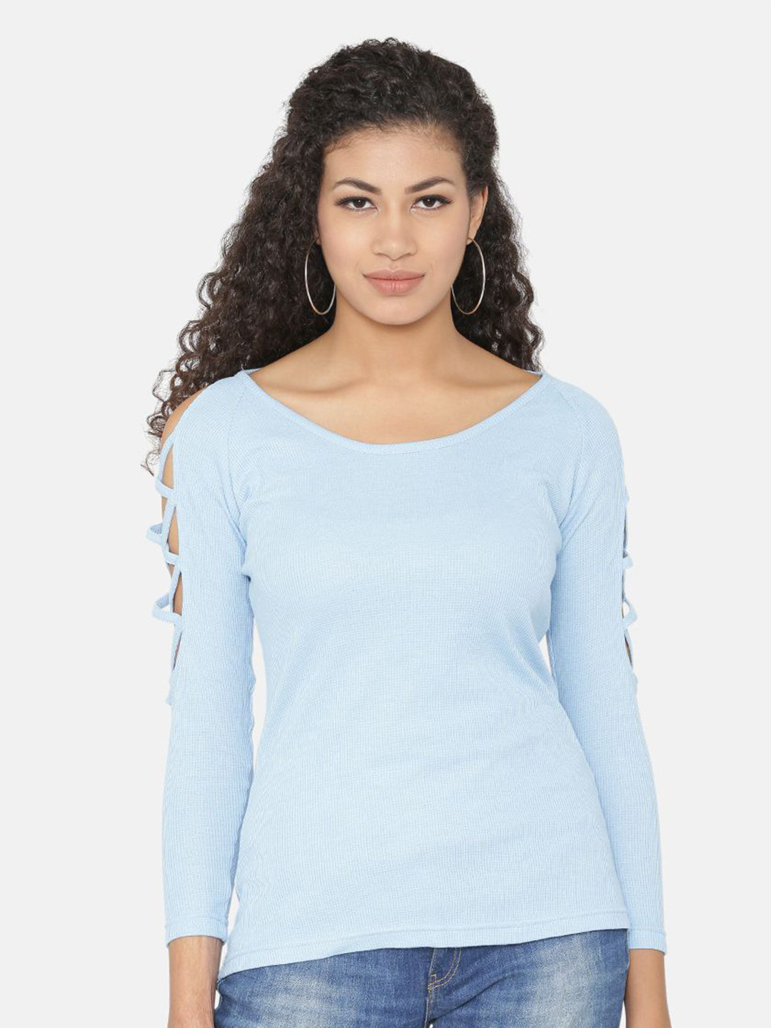 

Yaadleen Solid Knits Round Neck Cotton Top, Blue