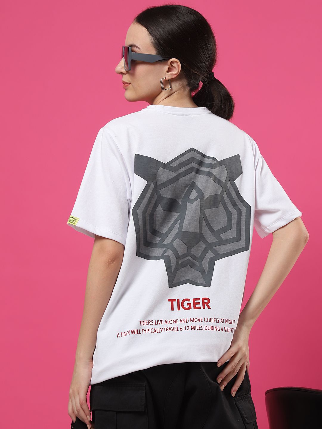 

Rigo Women Round Neck Graphic Printed Pure Cotton Oversized T-shirt, White