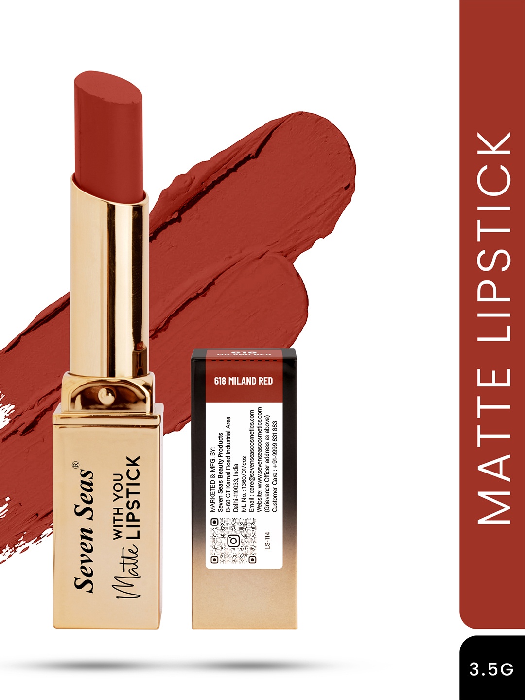 

Seven Seas Matte With You Long Lasting & Hydrating Lipstick - Milano Red 18