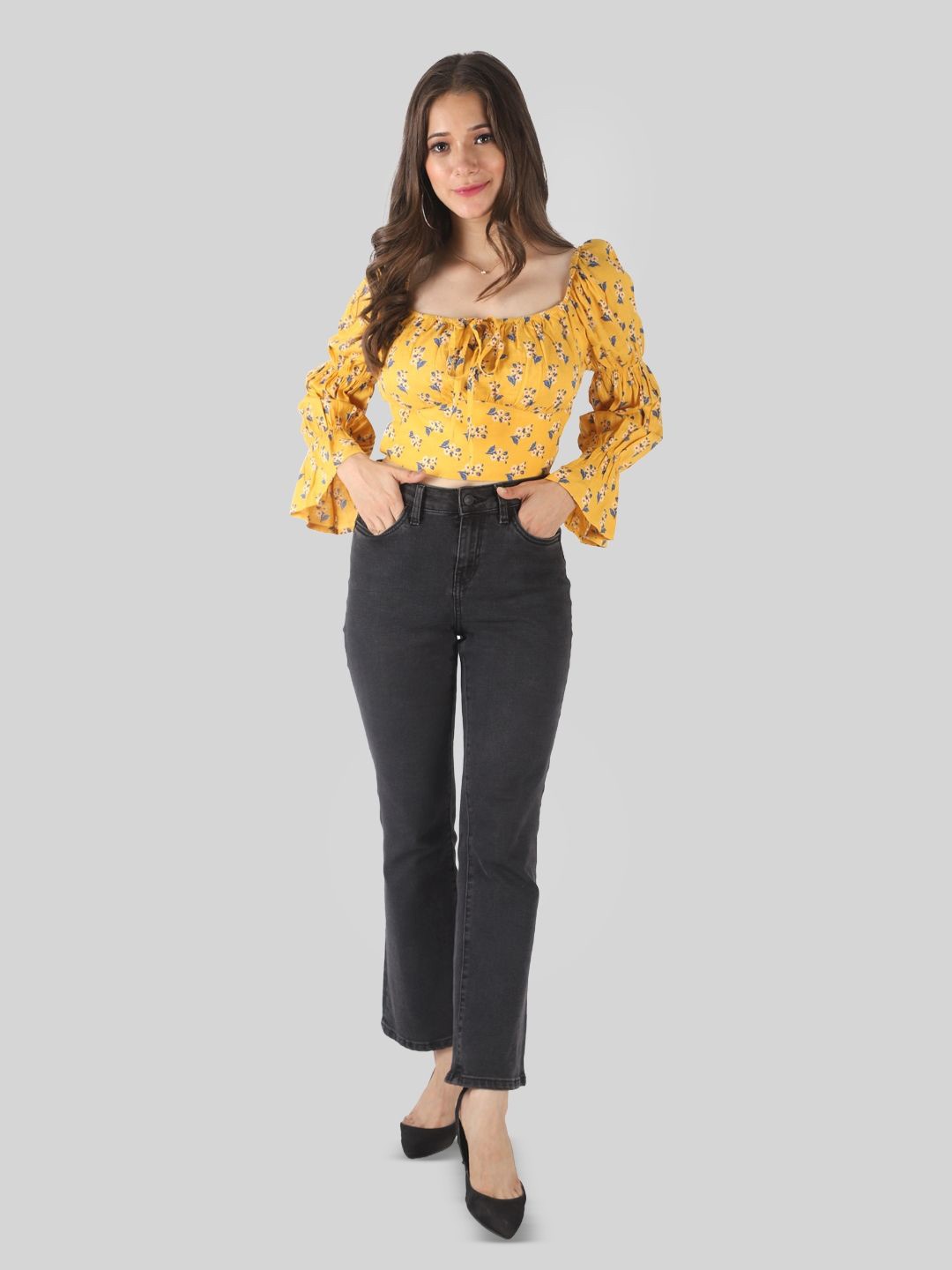 

PRETTY LOVING THING Floral Printed Tie-Up Neck Top, Yellow
