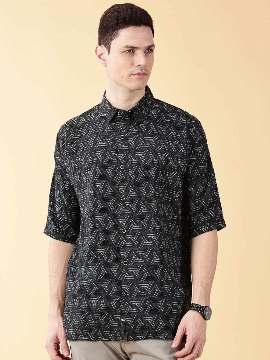 

VALEN CLUB Men Comfort Opaque Printed Casual Shirt, Black